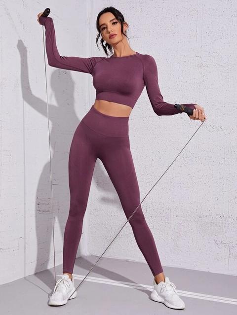Raglan Sleeve Crop Sports Tee With Leggings