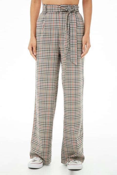 Forever 21 Plaid Wide-leg Pants , Taupe 