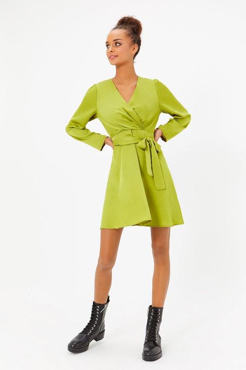 Satin Wrap Skater Dress Green from Coast on 21 Buttons
