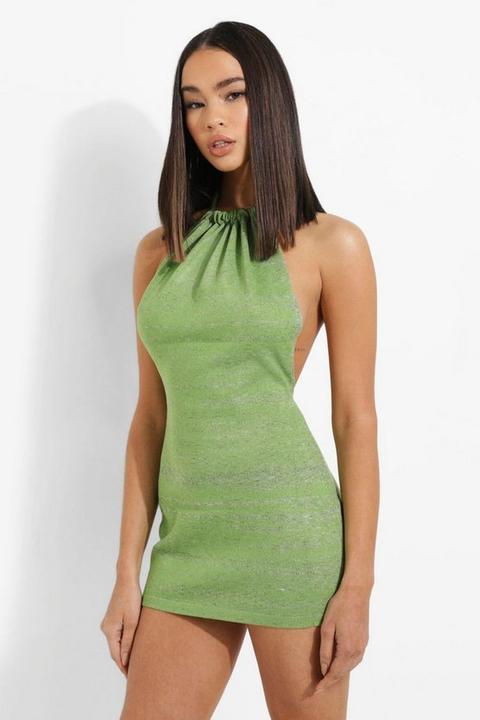 Womens Space Dye Halterneck Knitted Dress - Green - L, Green