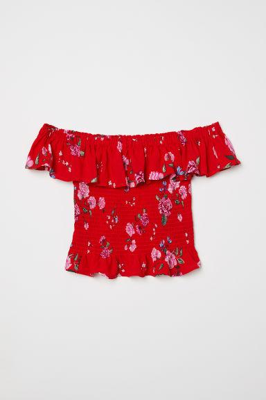 H & M - Top Spalle Scoperte Con Smock - Rosso