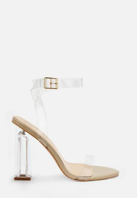 Nude Clear Block Strappy Heels, Nude