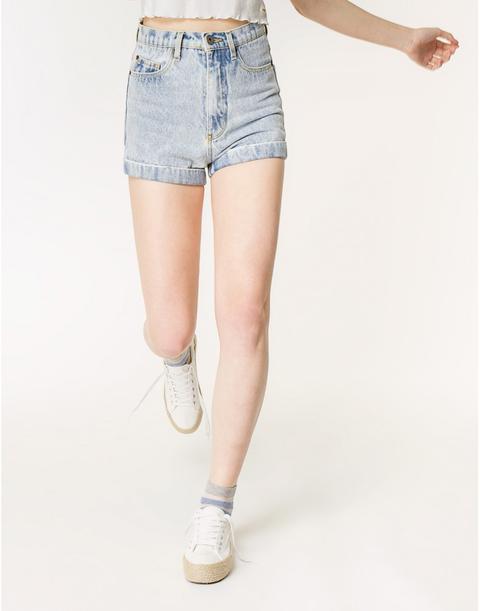 Shorts Rígidos Alexa Denim Mom Jeans Azul Medio