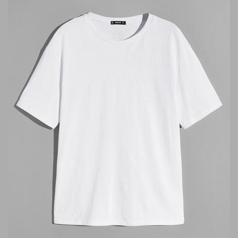 Tops De Hombres Liso Blanco Casual