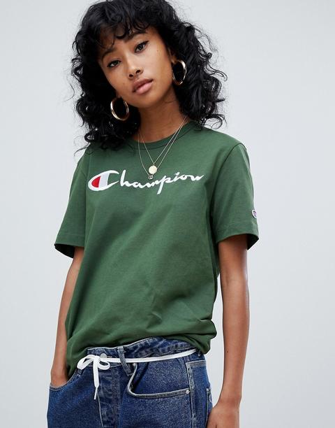 Champion - T-shirt Oversize Con Logo Frontale - Verde