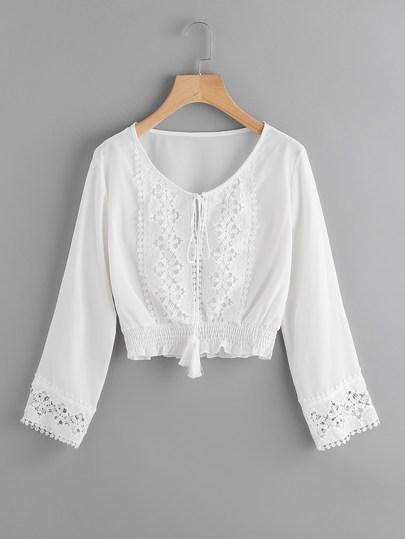 Top Con Ribete De Fruncido De Encaje Con Panel