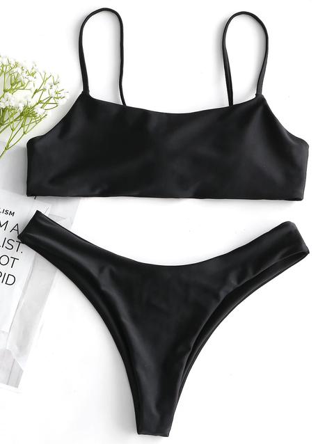 Bikini Imbottito Con Bottoni A Pressione Black