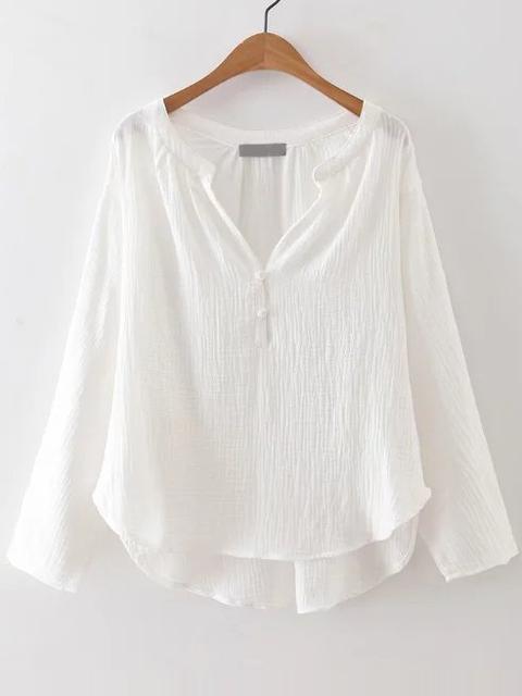 Blusa Asimétrica Con Escote V - Blanco