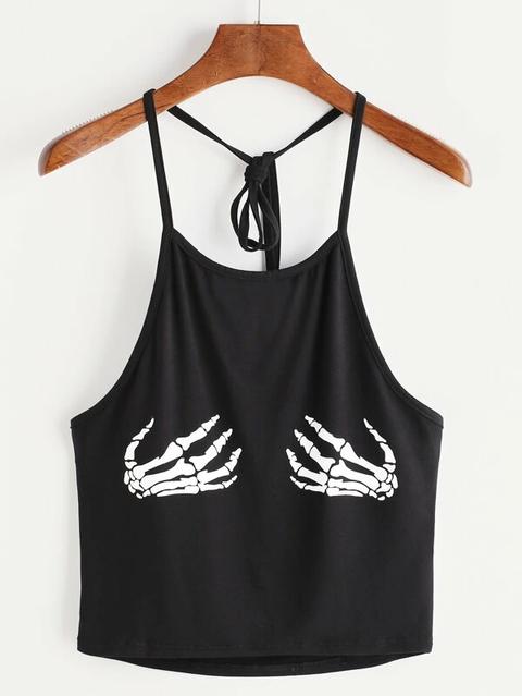 Halloween Skeleton Hand Halter Cami Top