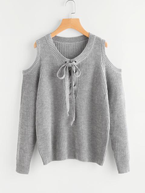 Open Shoulder Grommet Lace Up Jumper