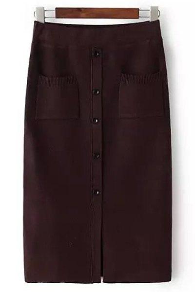 Single Breasted Solid Color Pencil Skirt