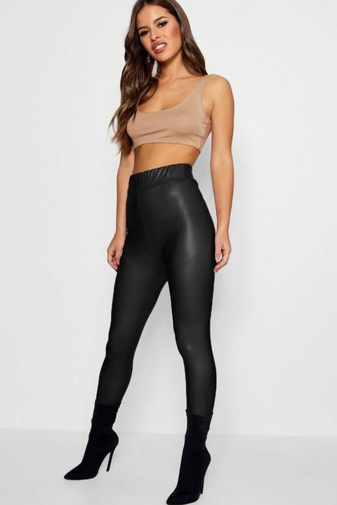 Womens Petite Matte Leather Look High Waist Leggings - Black - 4, Black