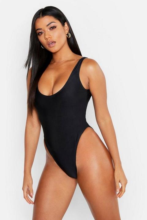 Womens Scoop High Leg Swimsuit - Black - 10, Black