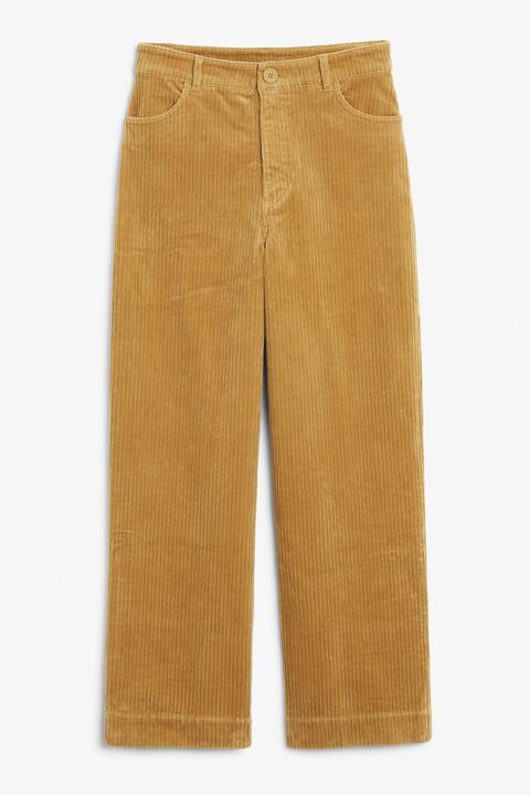 Wide Leg Corduroy Trousers - Yellow