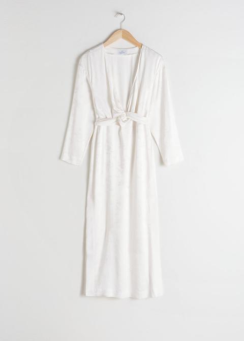 floral jacquard overlapping midi dress