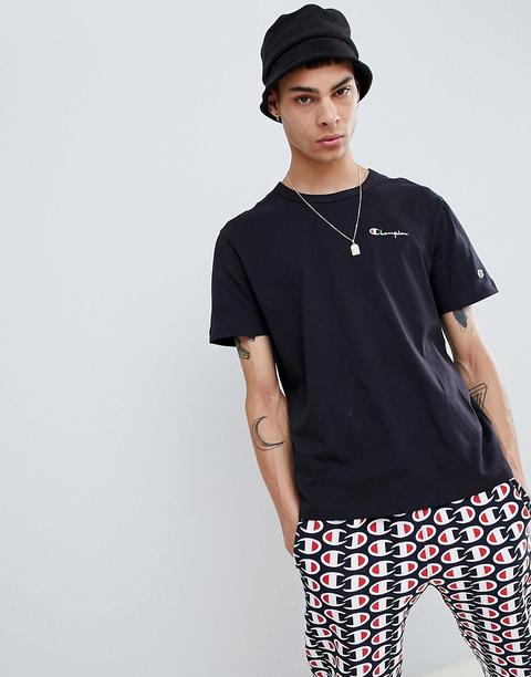 Champion - Schwarzes T-shirt Mit Kleinem Logoschriftzug - Schwarz