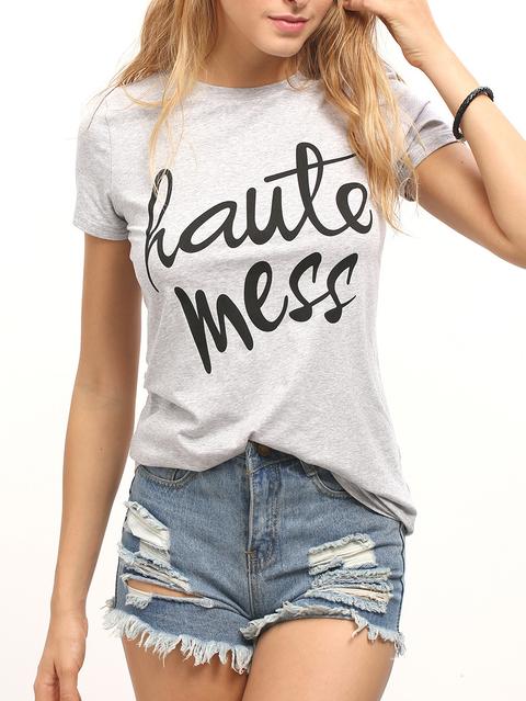 Light Grey Letter Printed Casual T-shirt