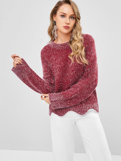 Maglione Smerlato Con Filo D'argento Maroon