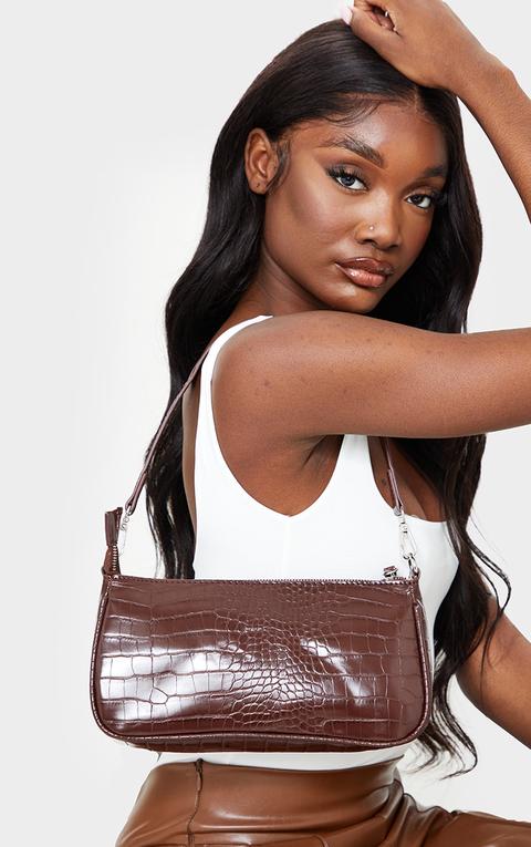 Chocolate Croc Shoulder Bag