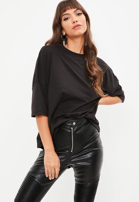 Black Oversized Longline Drop Shoulder Tshirt