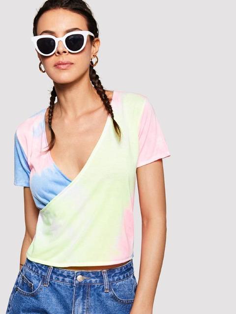 Tee Dye Surplice Neckline Tee