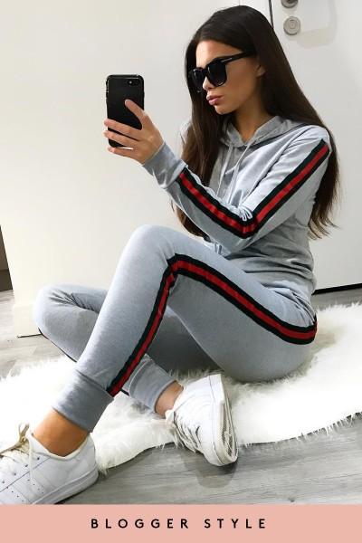 Kelsey Grey Side Stripe Hooded Tracksuit