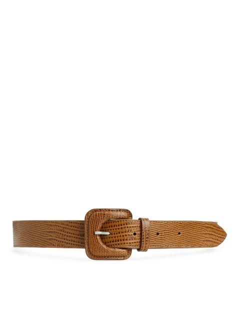 Embossed Leather Buckle Belt - Orange