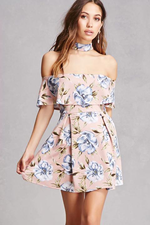 Tropical Print Choker Dress