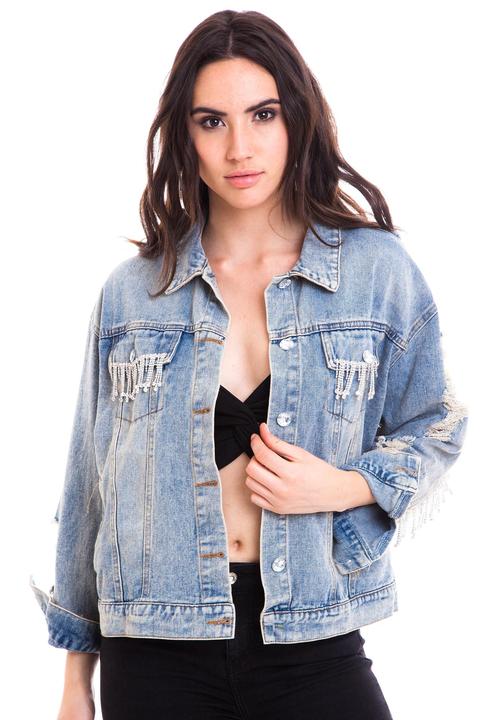 Chaqueta Denim Flecos Con Abalorios