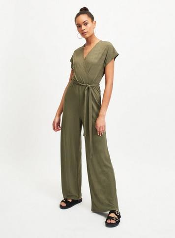 Womens Khaki Grown On Sleeve Jumpsuit, Khaki