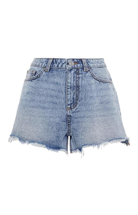 Light Blue Raw Hem Denim Shorts