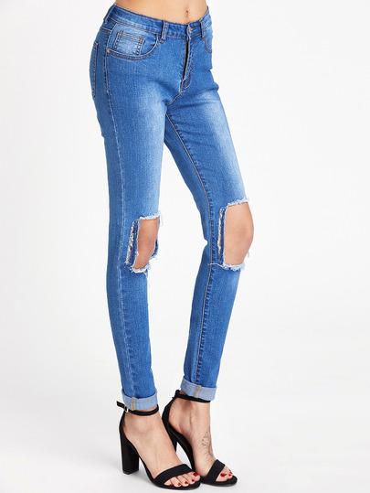 Pantaloni Di Jeans Skinny Di Lavaggio Con Cutout Sul Ginocchio