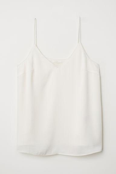 H & M - Top In Satin Con Scollo A V - Bianco