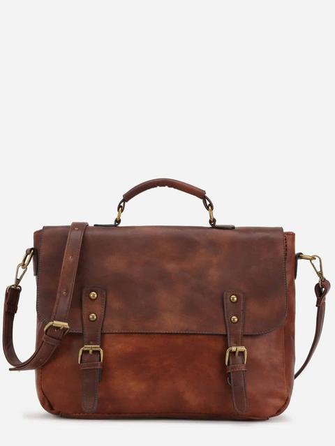 Bolso Satchel De Pu Con Hebillas