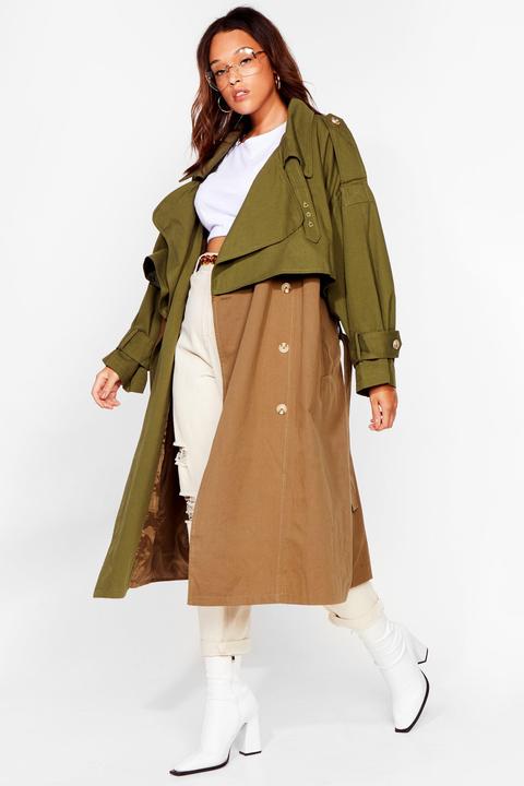 Womens Plus Size Two Tone Oversized Trench Coat