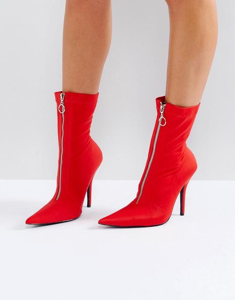 Public Desire - Andorra - Stivaletti Aderenti Con Zip Frontale - Rosso
