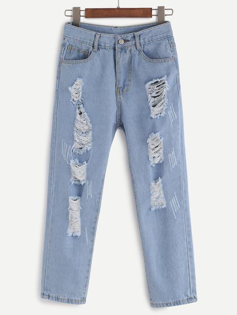 Vaqueros Tobillo Skinny Hilos Azul