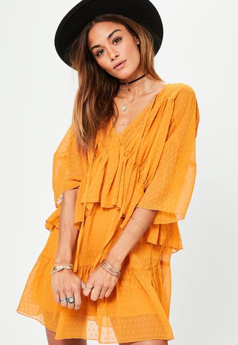 Yellow Dobby Tiered Dress