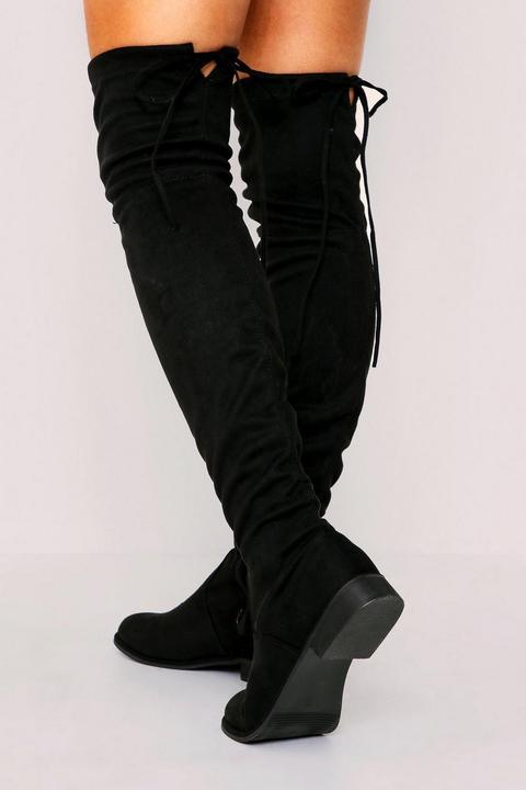 over the knee tie back flat boots