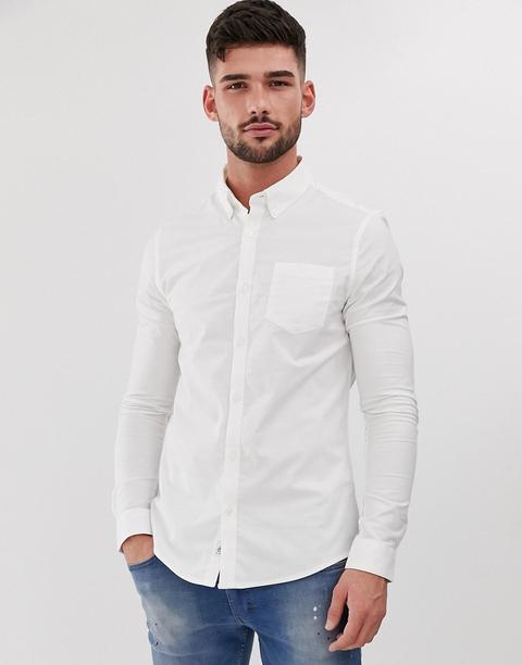 Camisa Oxford De Manga Larga En Blanco De Burton Menswear