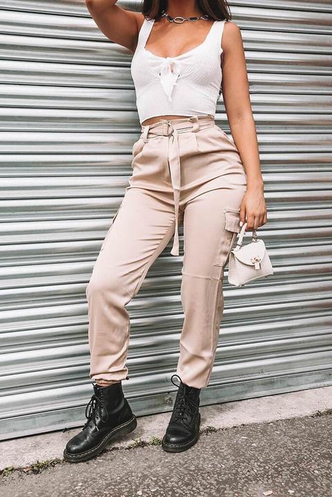 Camel Belted Cargo Trousers