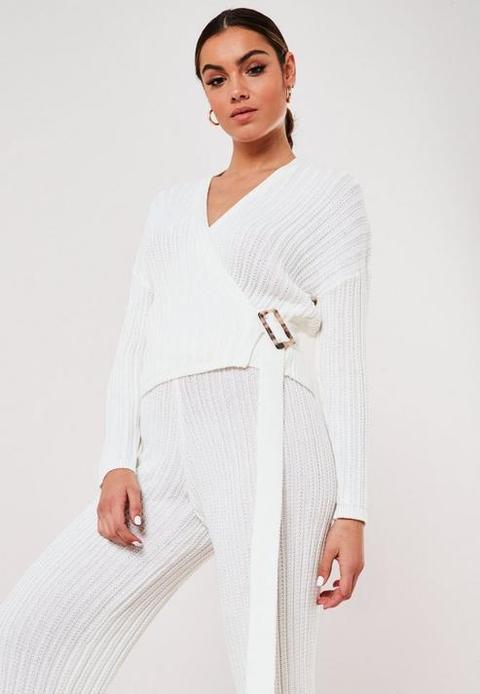 White Co Ord Rib Pointelle Cardigan, White