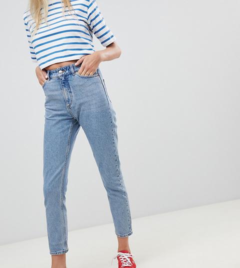 Monki Kimomo High Waist Mom Jeans With Organic Cotton In Mid Blue