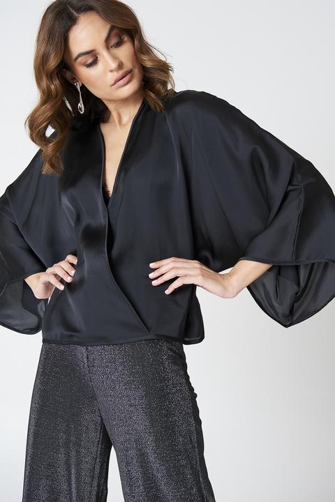 Hannalicious X Na-kd Kimono Overlapped Blouse - Black