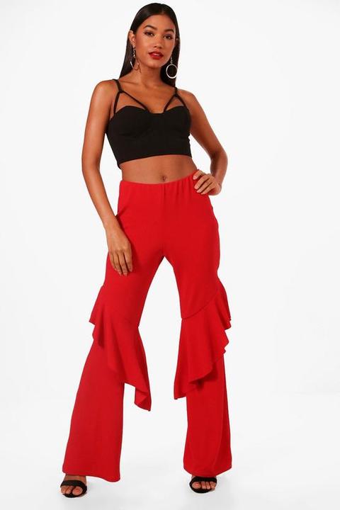 Crepe Frill Asymetric Wide Leg Trouser