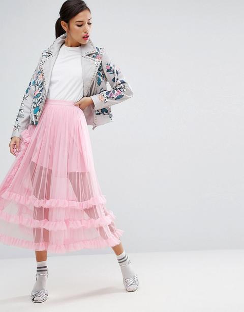 Asos - Gonna Da Cerimonia In Tulle Destrutturato Trasparente - Rosa