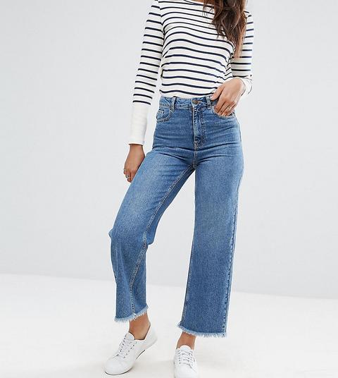 Asos Tall - Jeans A Vita Alta Alla Caviglia Con Fondo Ampio E Sfilacciato - Blu