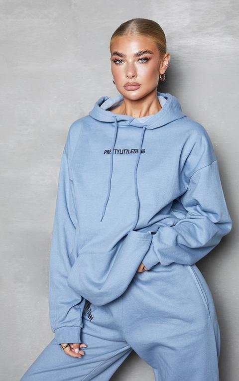 Prettylittlething Blue Steel Embroidered Slogan Hoodie