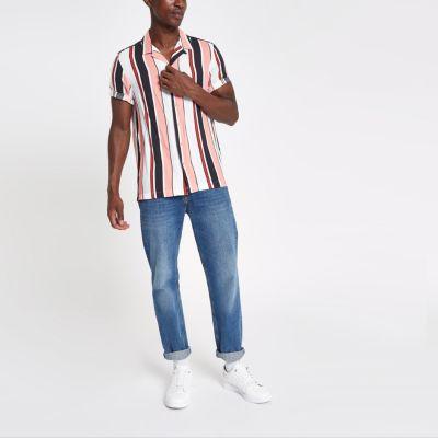 Peach Stripe Short Sleeve Revere Shirt