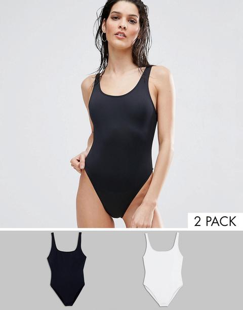 Asos Design - Confezione Multipack Di Costumi Da Bagno Sgambati In Tessuto Riciclato Con Scollo Rotondo - Nero